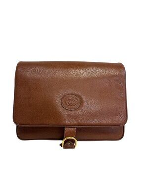 Gucci Vintage Gglogo Clutch Pouch Leather Second Brown